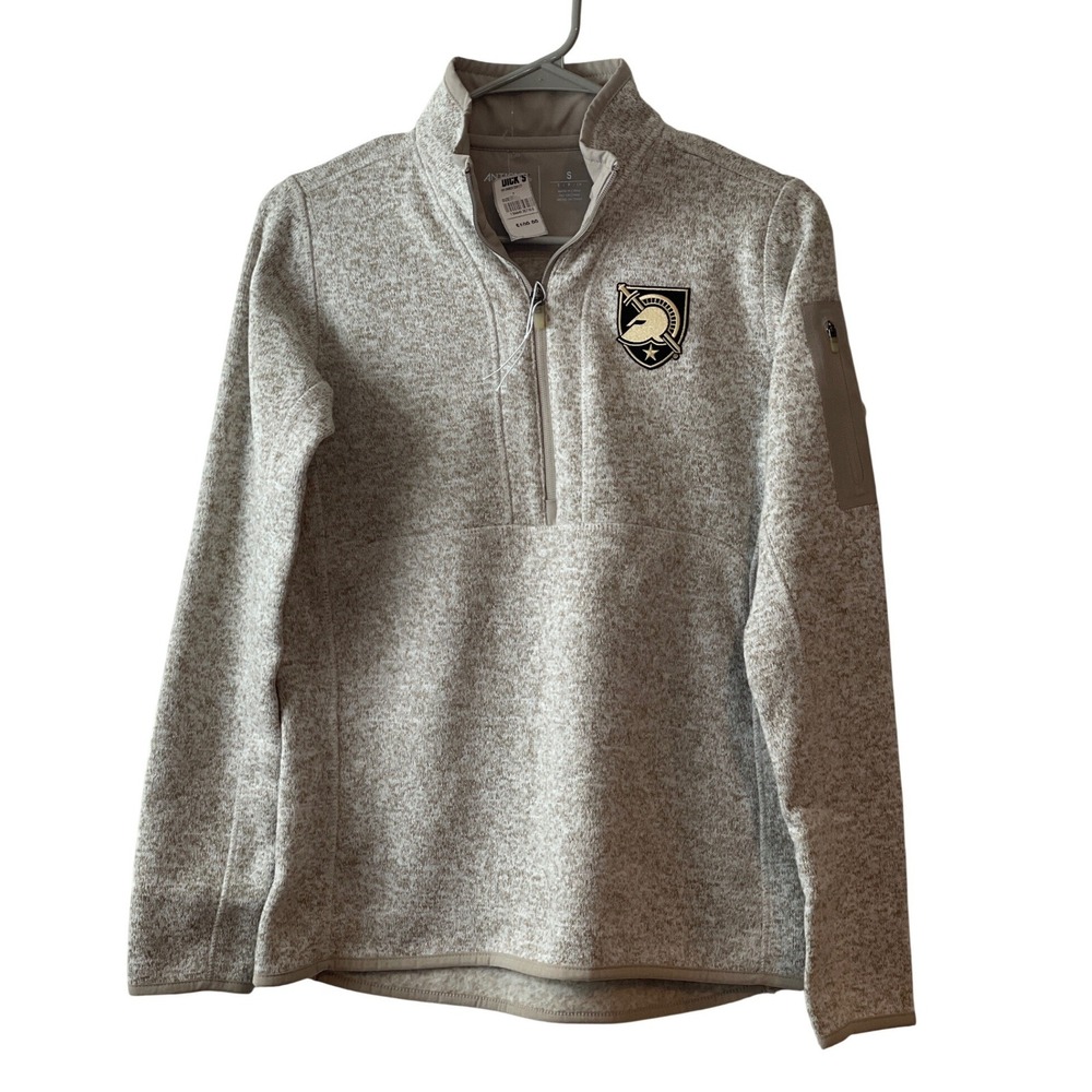 Antigua Army West Point Pullover Women's Small Tan 1/4 Zip Heathered‎ Fleece New